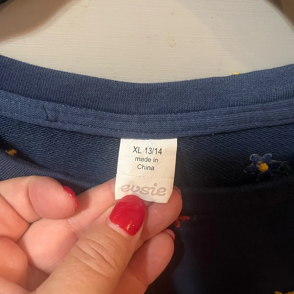 Blue Long Sleeve Tee with Star-Like Embroidery- Evsie by Maurice’s. Size 13/14